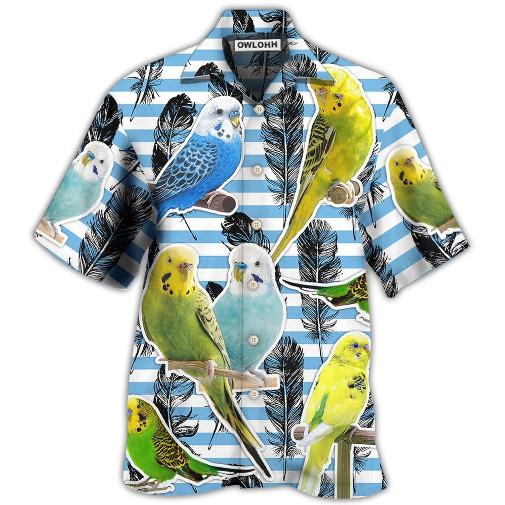 Parrot Parakeet Blue And White Stripe - Hawaiian Shirt - Owls Matrix LTD