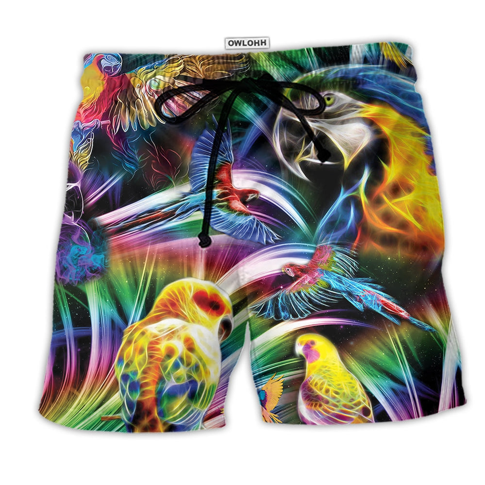 Beach Short / Adults / S Parrot Fly To The Moon Color - Hawaiian Shirt - Owls Matrix LTD