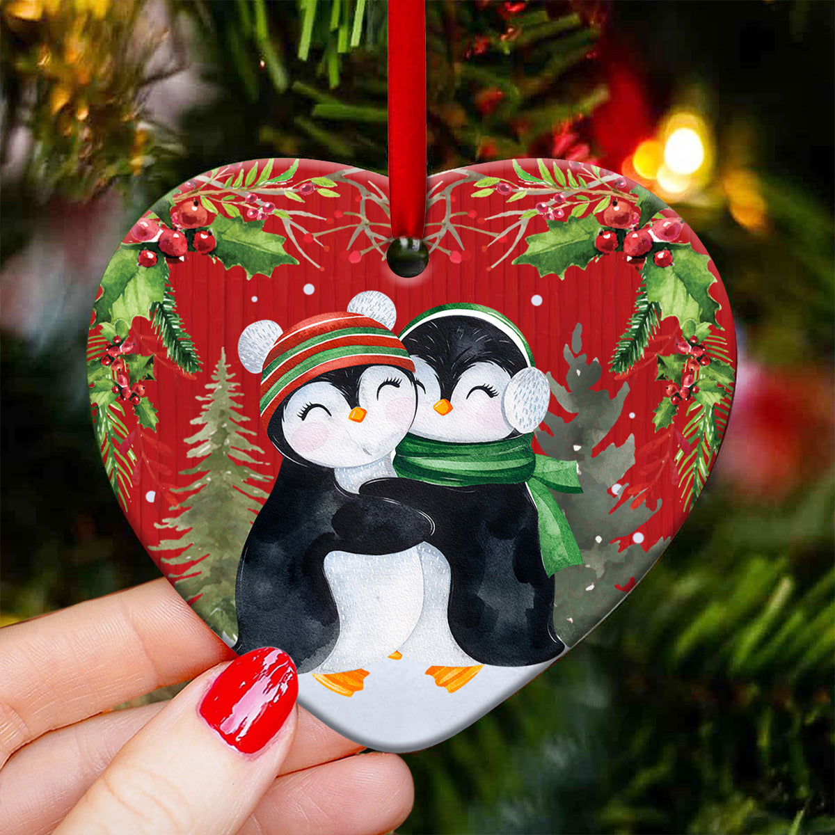 Penguin Sister Forever Style - Heart Ornament - Owls Matrix LTD