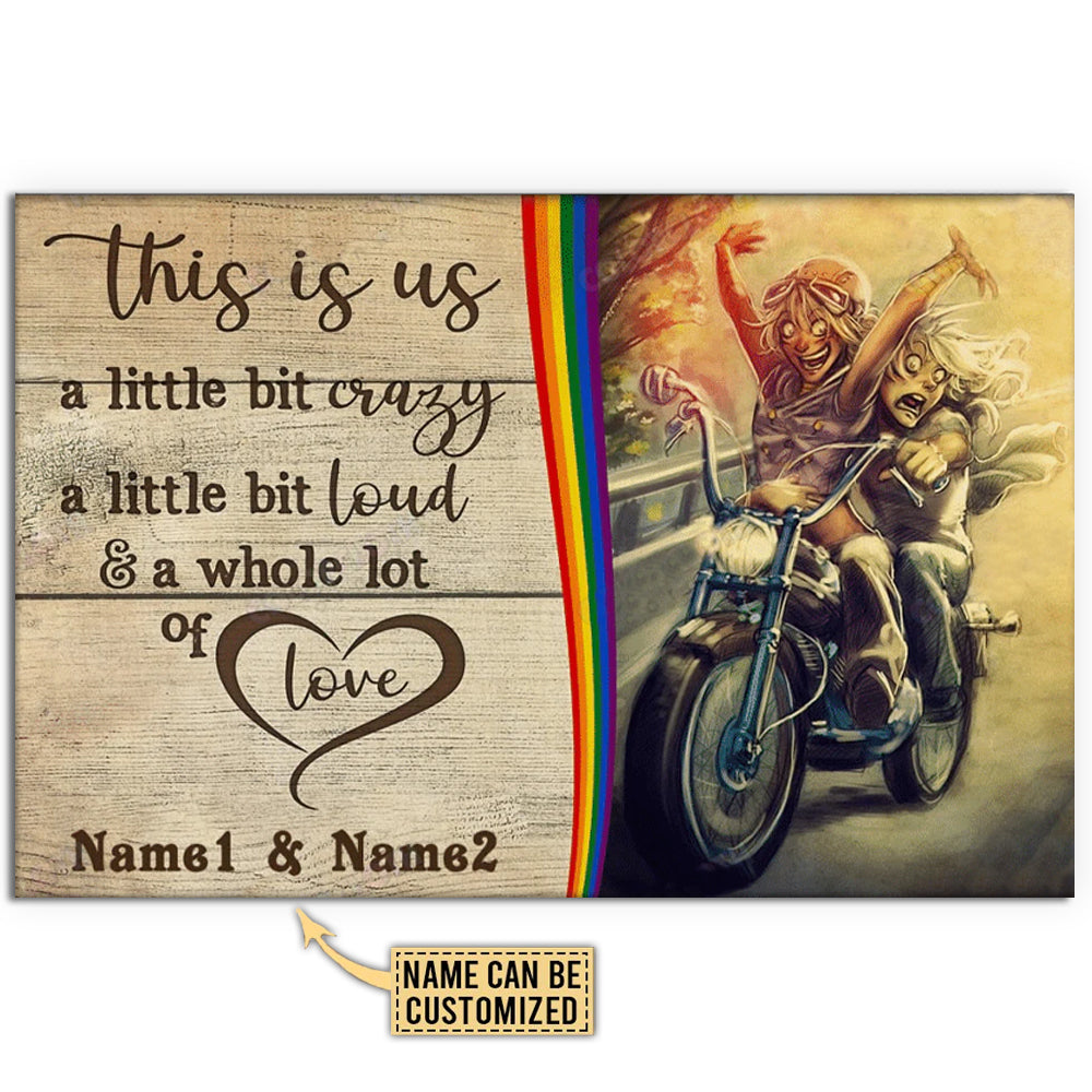 12x18 Inch LGBT Lesbian Couple Motorcycle This Is Us Personalized - Horizontal Poster - Owls Matrix LTD