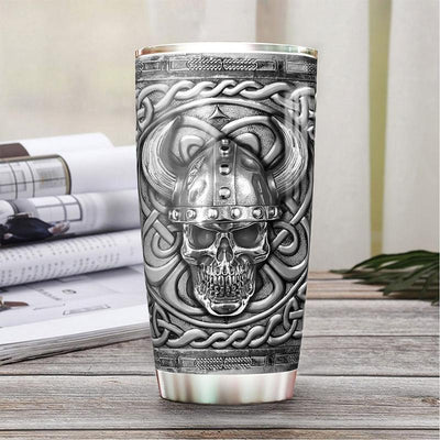 Viking Skull Silver Style With Metal Sign – Tumbler - Owls Matrix LTD
