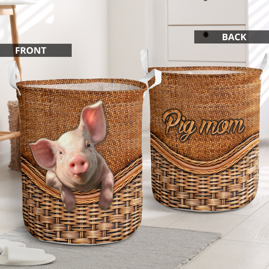 Pig Mom Rattan Teaxture - Laundry Basket - Owls Matrix LTD