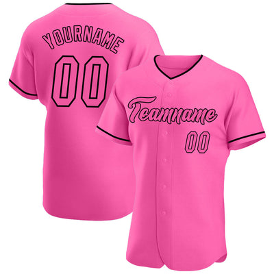 Custom Pink Pink-Black Authentic Baseball Jersey - Owls Matrix LTD