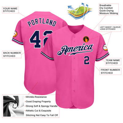 Custom Pink Navy-White Authentic Baseball Jersey - Owls Matrix LTD