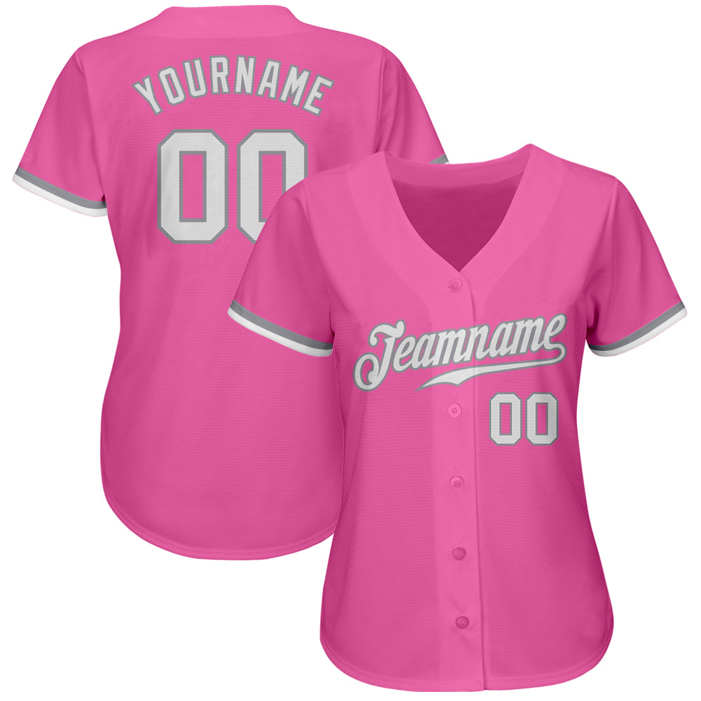 Custom Pink White-Gray Authentic Baseball Jersey - Owls Matrix LTD