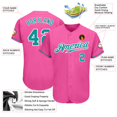 Custom Pink Aqua-White Authentic Baseball Jersey - Owls Matrix LTD