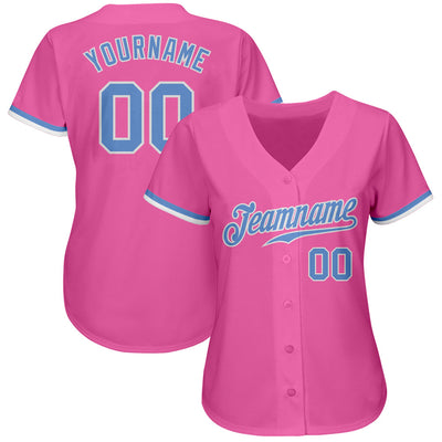 Custom Pink Light Blue-White Authentic Baseball Jersey - Owls Matrix LTD