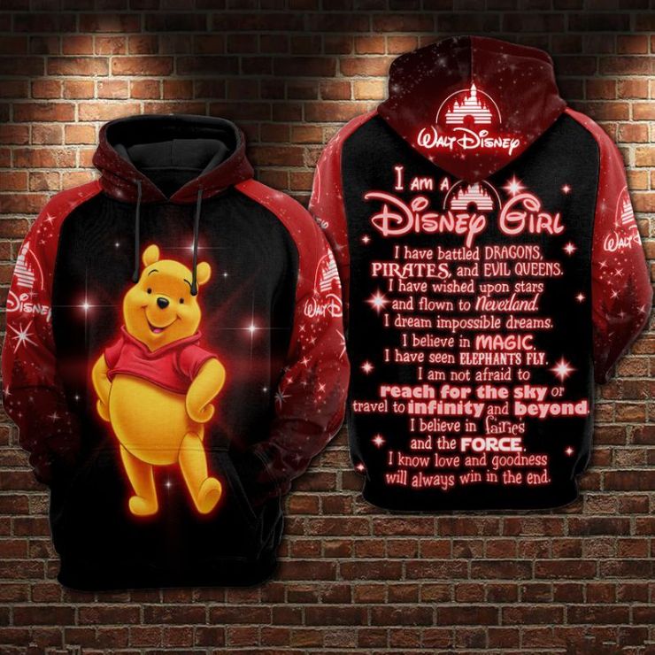 Pooh Bear Winnie The Pooh I Am A Disney Girl Red Over Print 3d Hoodie