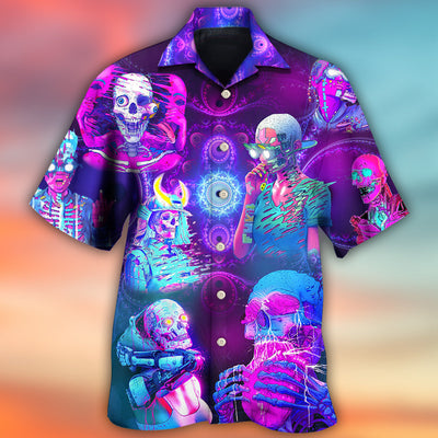 Skull Psychic Skull Face Future Style With Purple - Hawaiian Shirt - Owls Matrix LTD