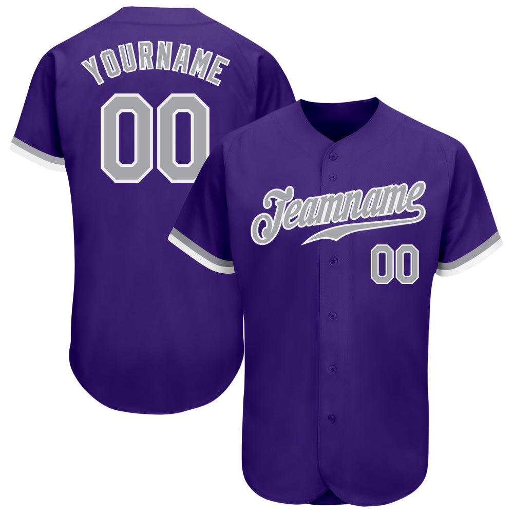 Custom Purple Gray-White Authentic Baseball Jersey - Owls Matrix LTD