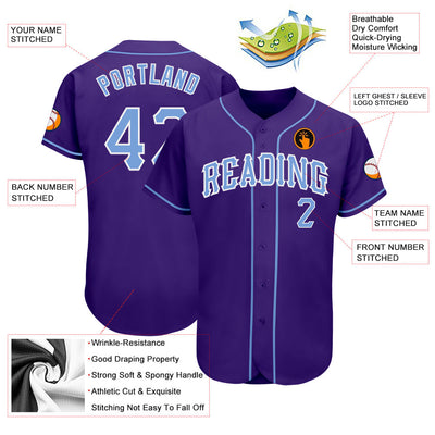 Custom Purple Light Blue-White Authentic Baseball Jersey - Owls Matrix LTD