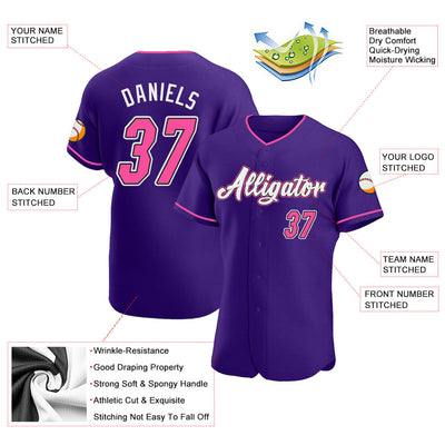 Custom Purple Pink-Black Authentic Baseball Jersey - Owls Matrix LTD
