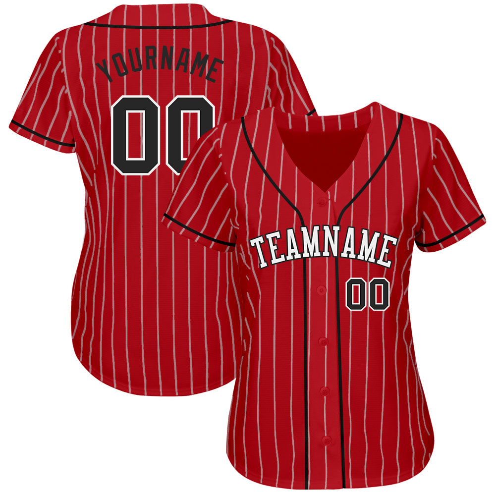 Custom Red White Pinstripe Black-White Authentic Baseball Jersey - Owls Matrix LTD