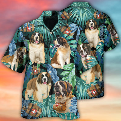 Saint Bernard Dog Tropical Leaf Style - Hawaiian Shirt - Owls Matrix LTD