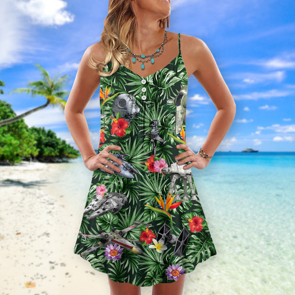 Star Wars Space Ships Tropical Forest - V-neck Sleeveless Cami Dress