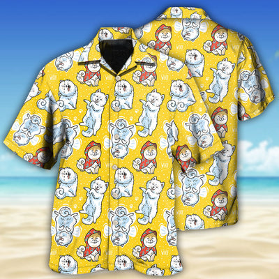 Samoyed Dog Yellow Lover - Hawaiian Shirt - Owls Matrix LTD