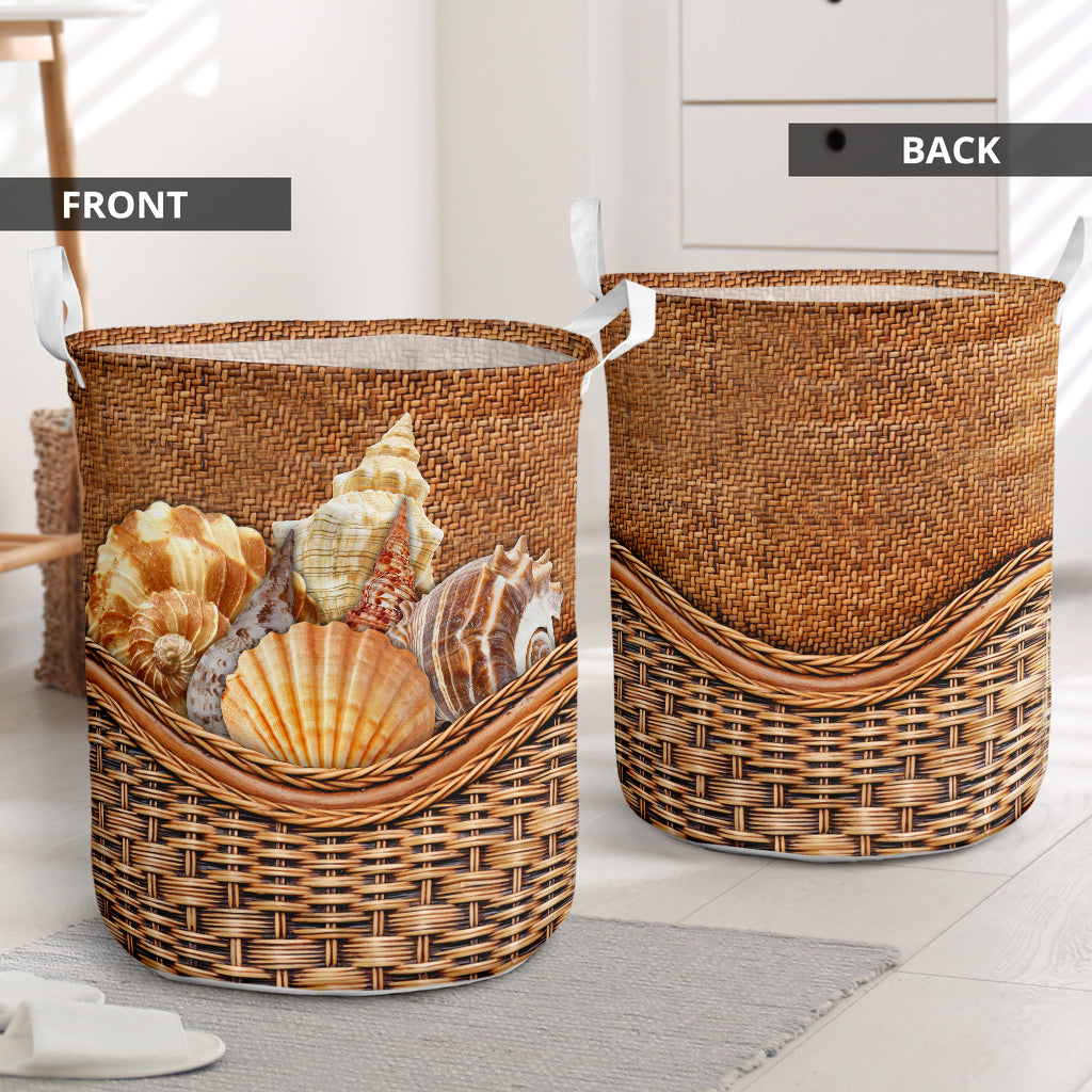 Seashells Rattan Teaxture - Laundry Basket - Owls Matrix LTD