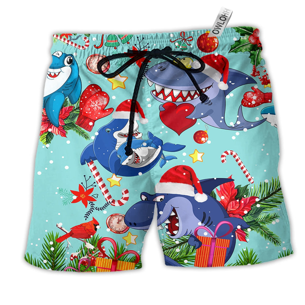 Beach Short / Adults / S Shark Love Christmas In The Ocean - Beach Short - Owls Matrix LTD