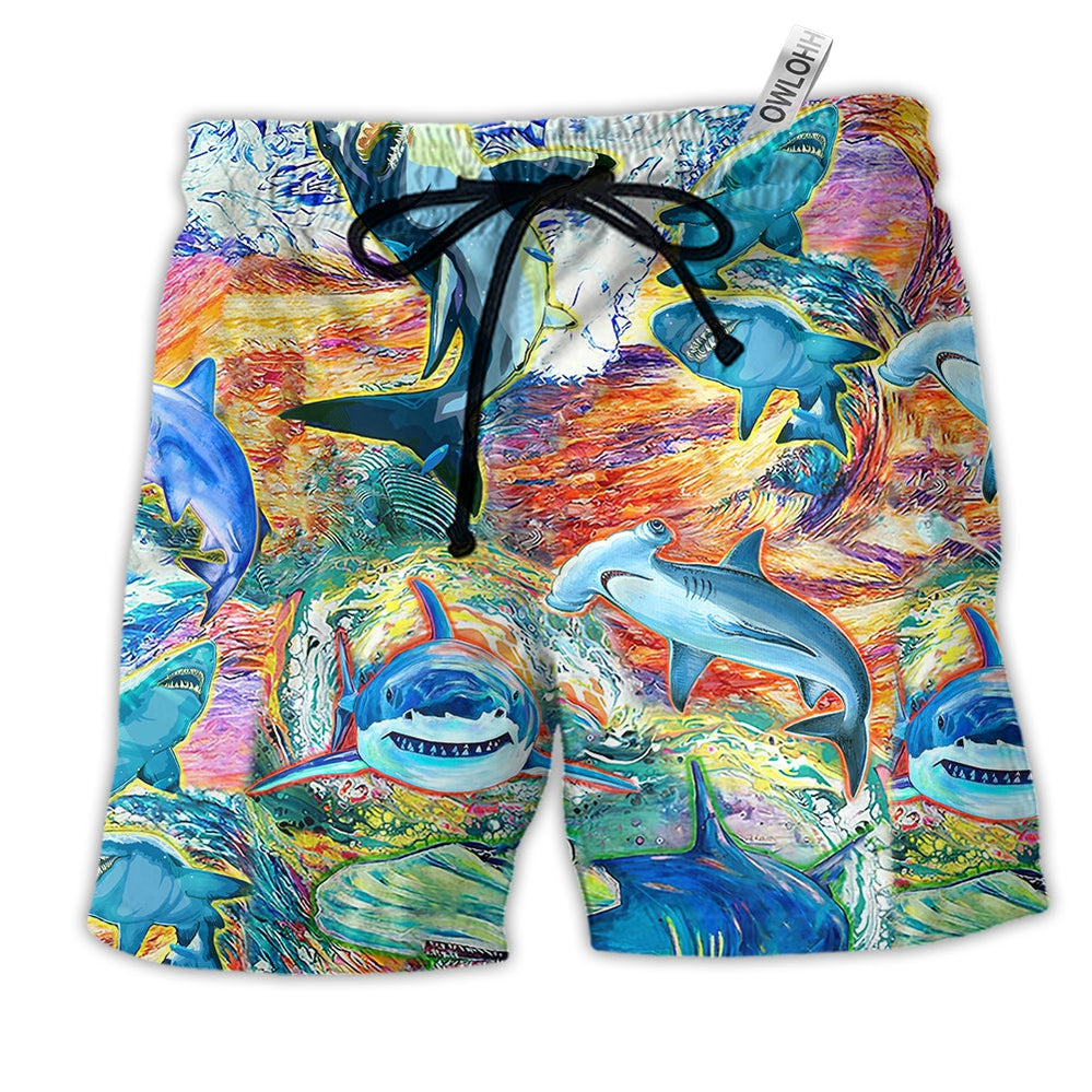 Beach Short / Adults / S Shark Painting Color Style - Beach Short - Owls Matrix LTD