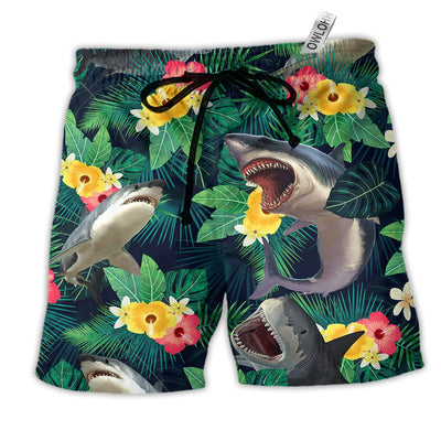 Beach Short / Adults / S Shark Tropical Leaf Summer Vibes - Beach Short - Owls Matrix LTD
