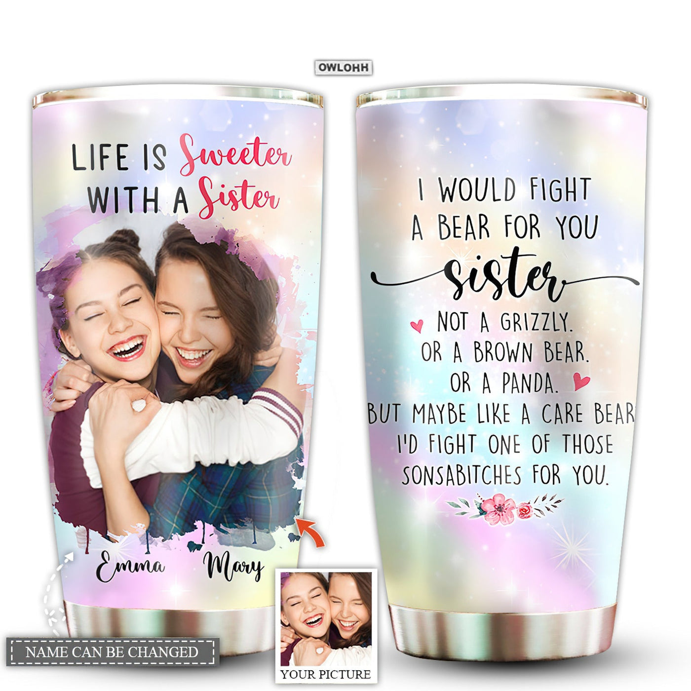 20OZ Sister Life Is Sweater With A Sister Custom Photo - Tumbler - Owls Matrix LTD