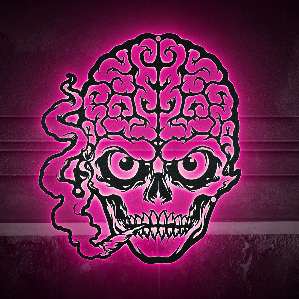 Skull Funny Brain Skull Smoke Gets High - Led Light Metal - Owls Matrix LTD