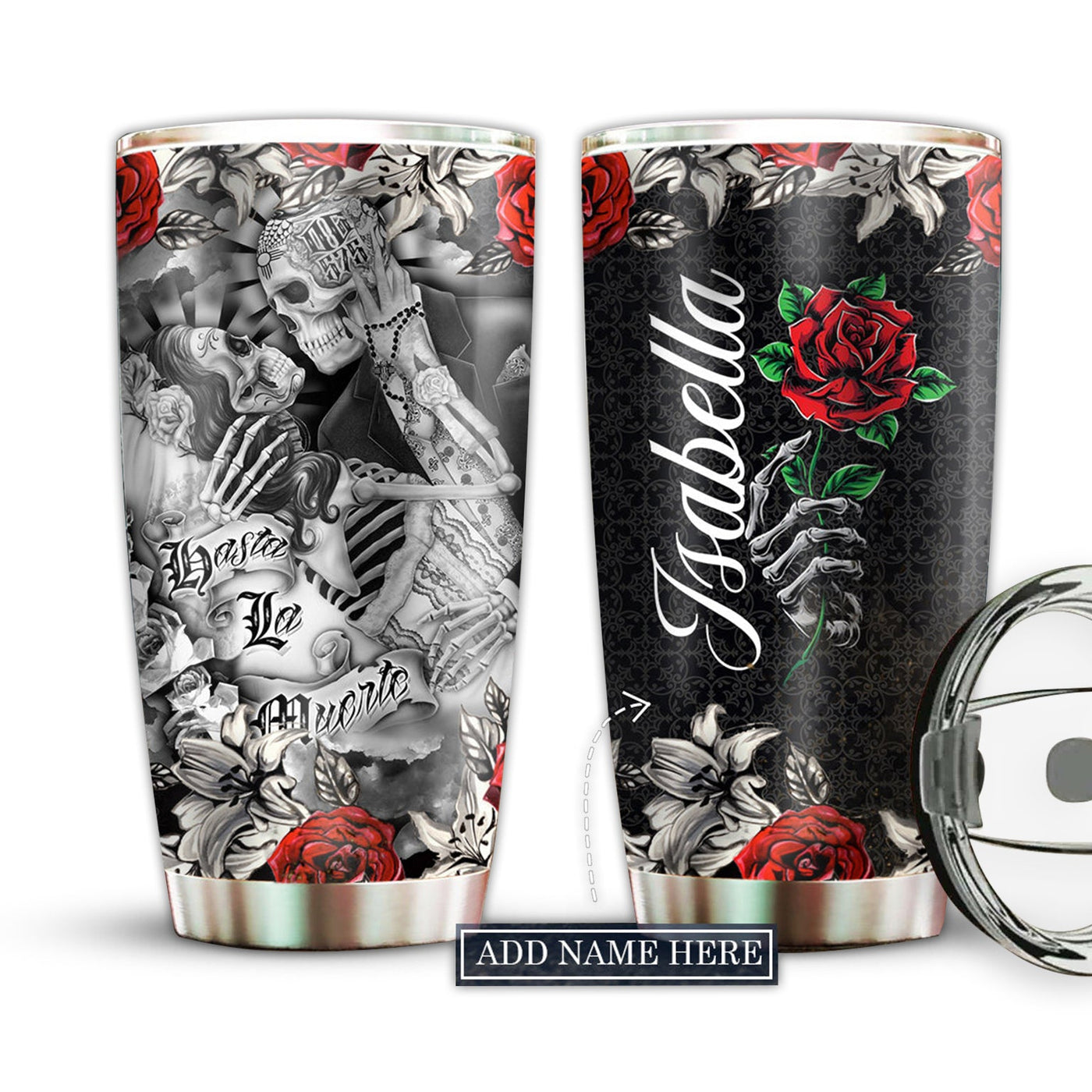 20OZ Skull Couple Love With Rose Personalized - Tumbler - Owls Matrix LTD