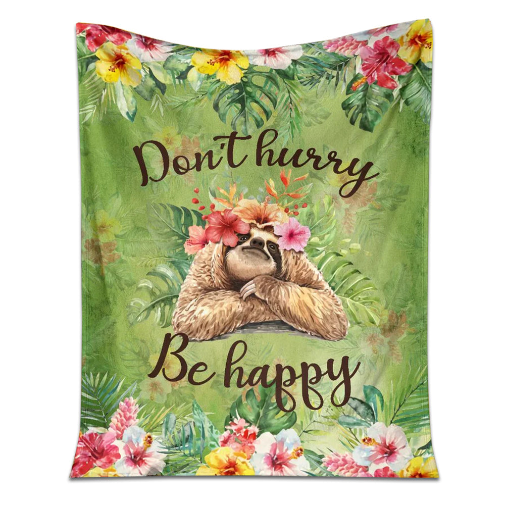 50" x 60" Sloth Don't Hurry Be Happy Sloth - Flannel Blanket - Owls Matrix LTD