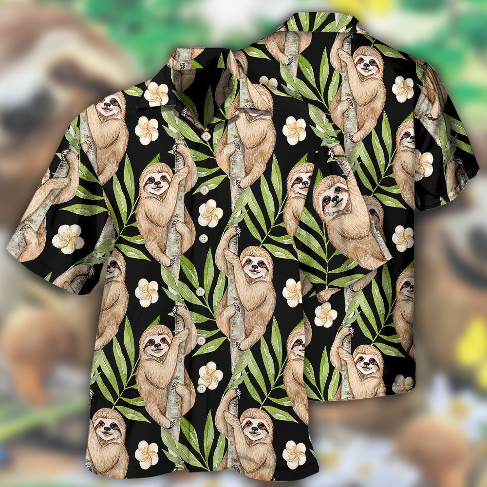Sloth Tropical Leaf With Tiny Flower - Hawaiian Shirt - Owls Matrix LTD