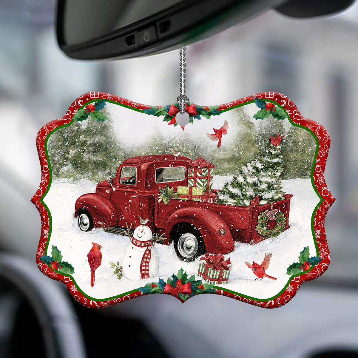 Red Truck For Christmas - Horizontal Ornament - Owls Matrix LTD
