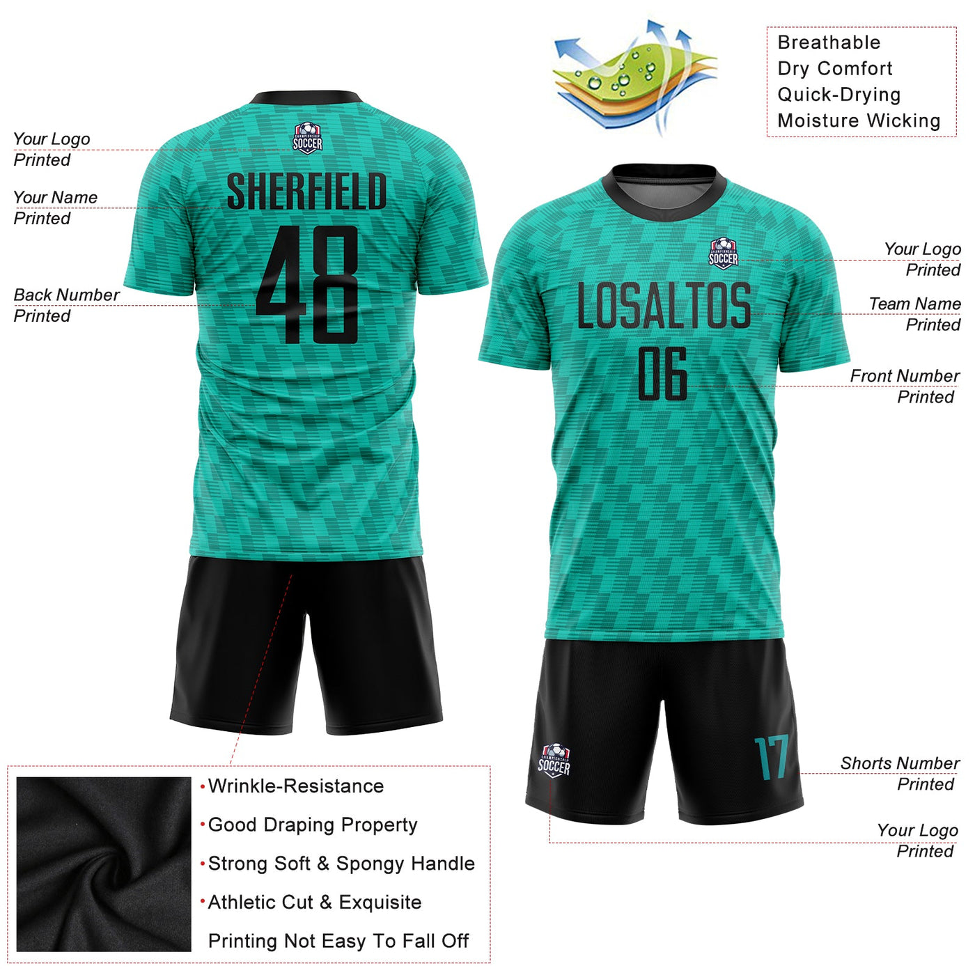 Custom Kelly Green Black Sublimation Soccer Uniform Jersey