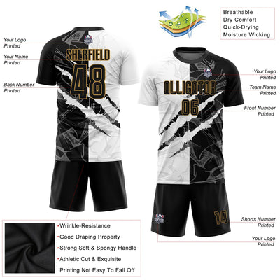 Custom Graffiti Pattern Black-Old Gold Sublimation Soccer Uniform Jersey