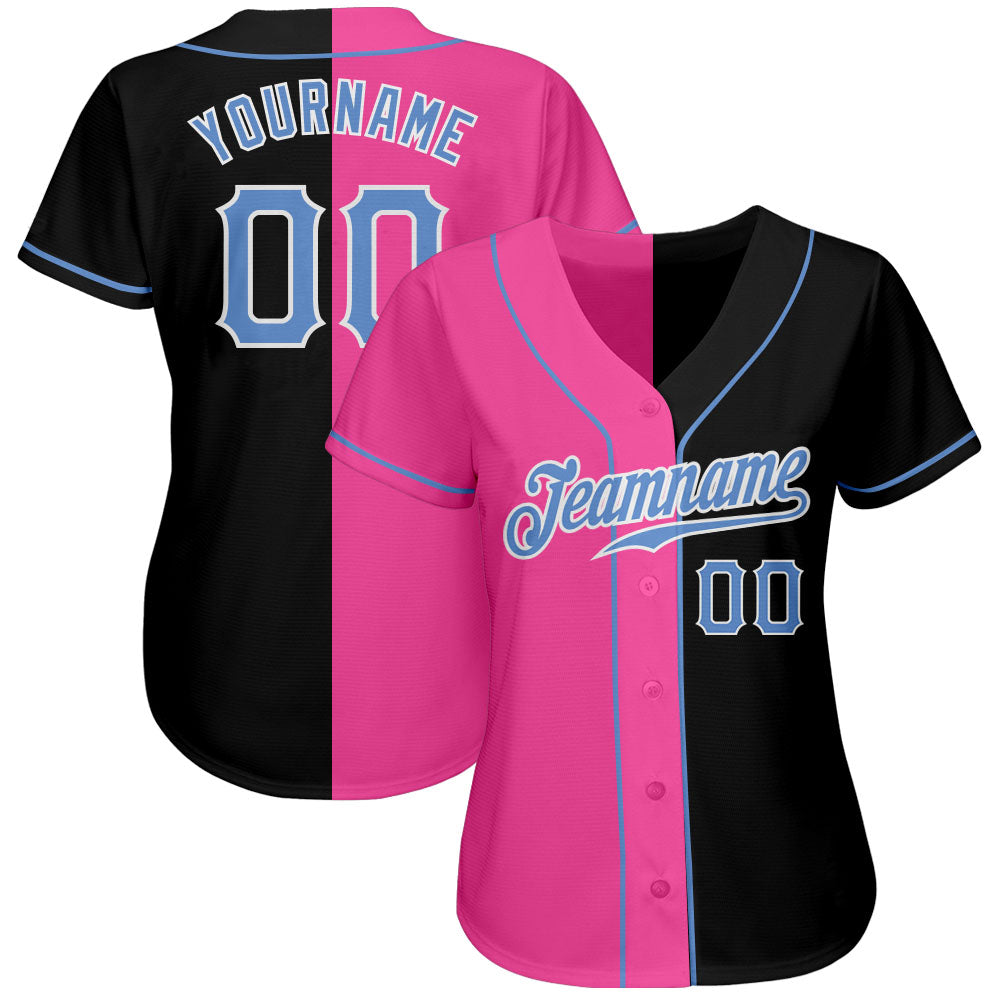 Custom Black Light Blue-Pink Authentic Split Fashion Baseball Jersey - Owls Matrix LTD