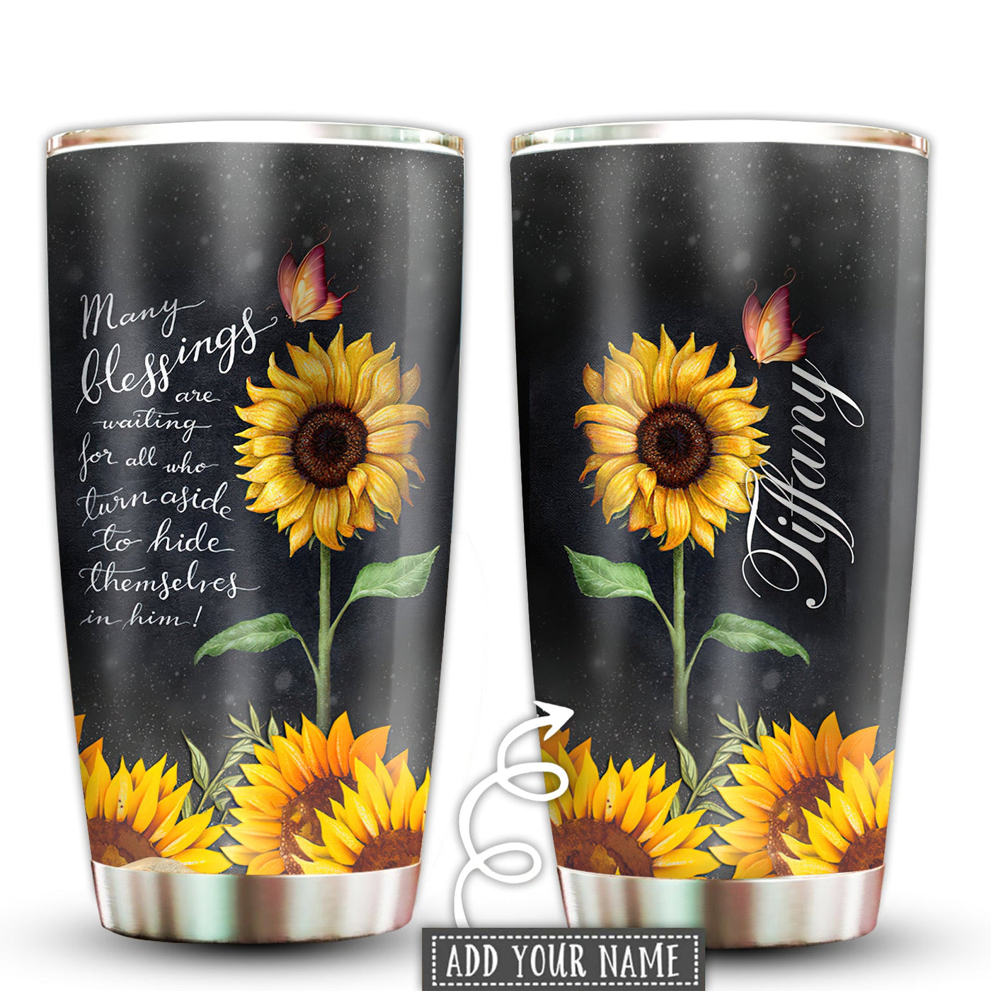 20OZ Sunflower Many Blessings Butterfly Personalized - Tumbler - Owls Matrix LTD