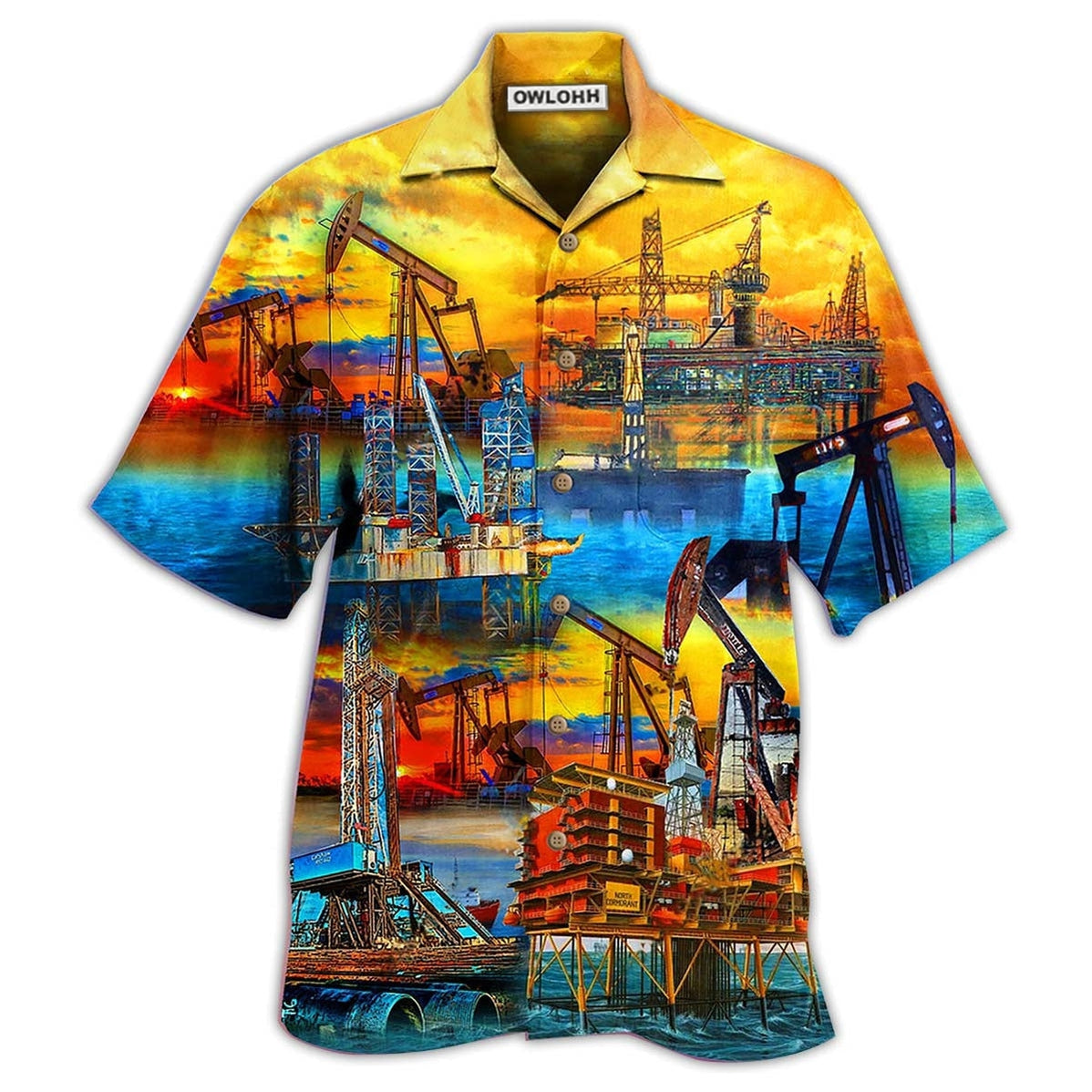 Hawaiian Shirt / Adults / S Oil Sunset At The Oil Field - Hawaiian Shirt - Owls Matrix LTD