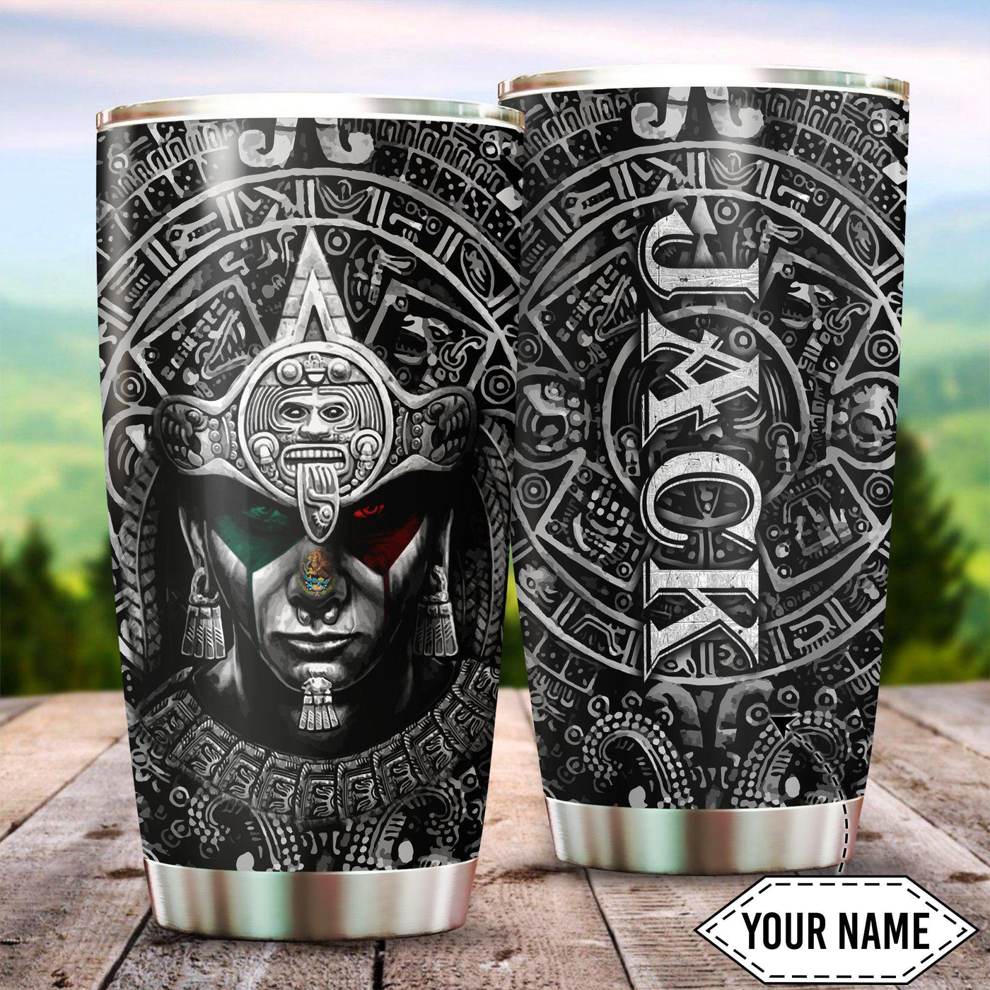 Aztec Mexico Black Cool Style Personalized - Tumbler - Owls Matrix LTD