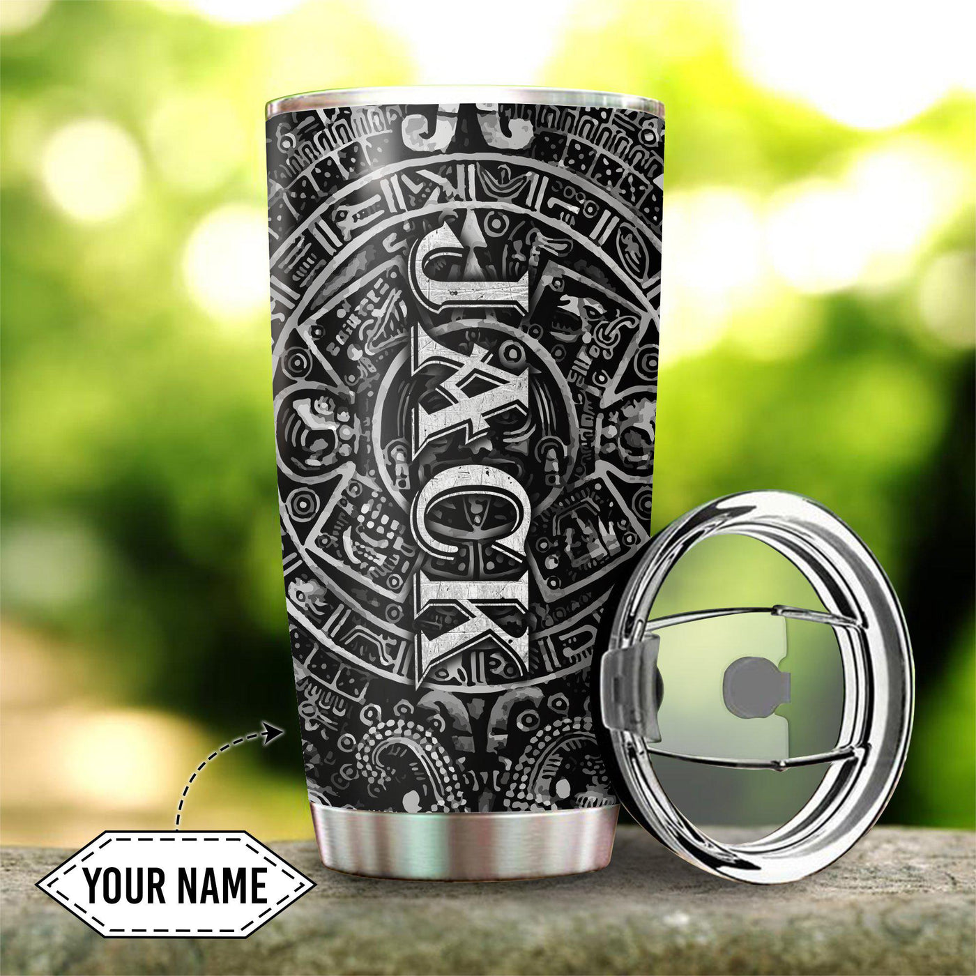 Aztec Mexico Black Cool Style Personalized - Tumbler - Owls Matrix LTD