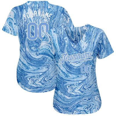 Custom Tie Dye Light Blue-White 3D Authentic Baseball Jersey - Owls Matrix LTD