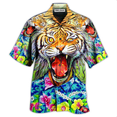 Hawaiian Shirt / Adults / S Tiger Awesome With Floral - Hawaiian Shirt - Owls Matrix LTD
