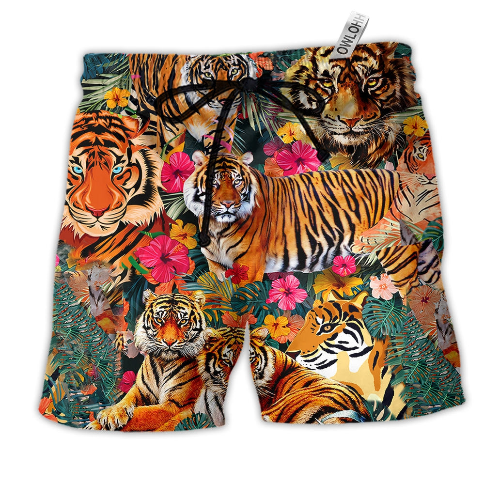 Beach Short / Adults / S Tiger Be A Jungle Tiger Not A Zoo Tiger Floral - Beach Short - Owls Matrix LTD