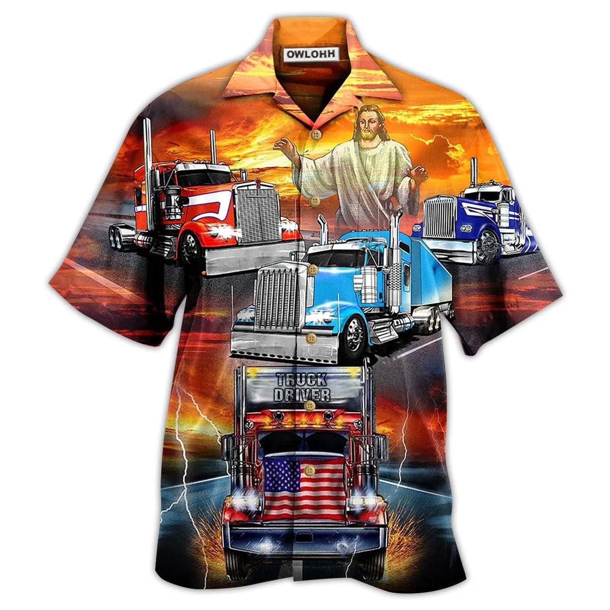 Hawaiian Shirt / Adults / S Truck Driver Jesus Bless In The Sunset - Hawaiian Shirt - Owls Matrix LTD