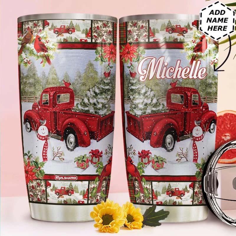 Truck Red Merry Xmas Personalized - Tumbler - Owls Matrix LTD