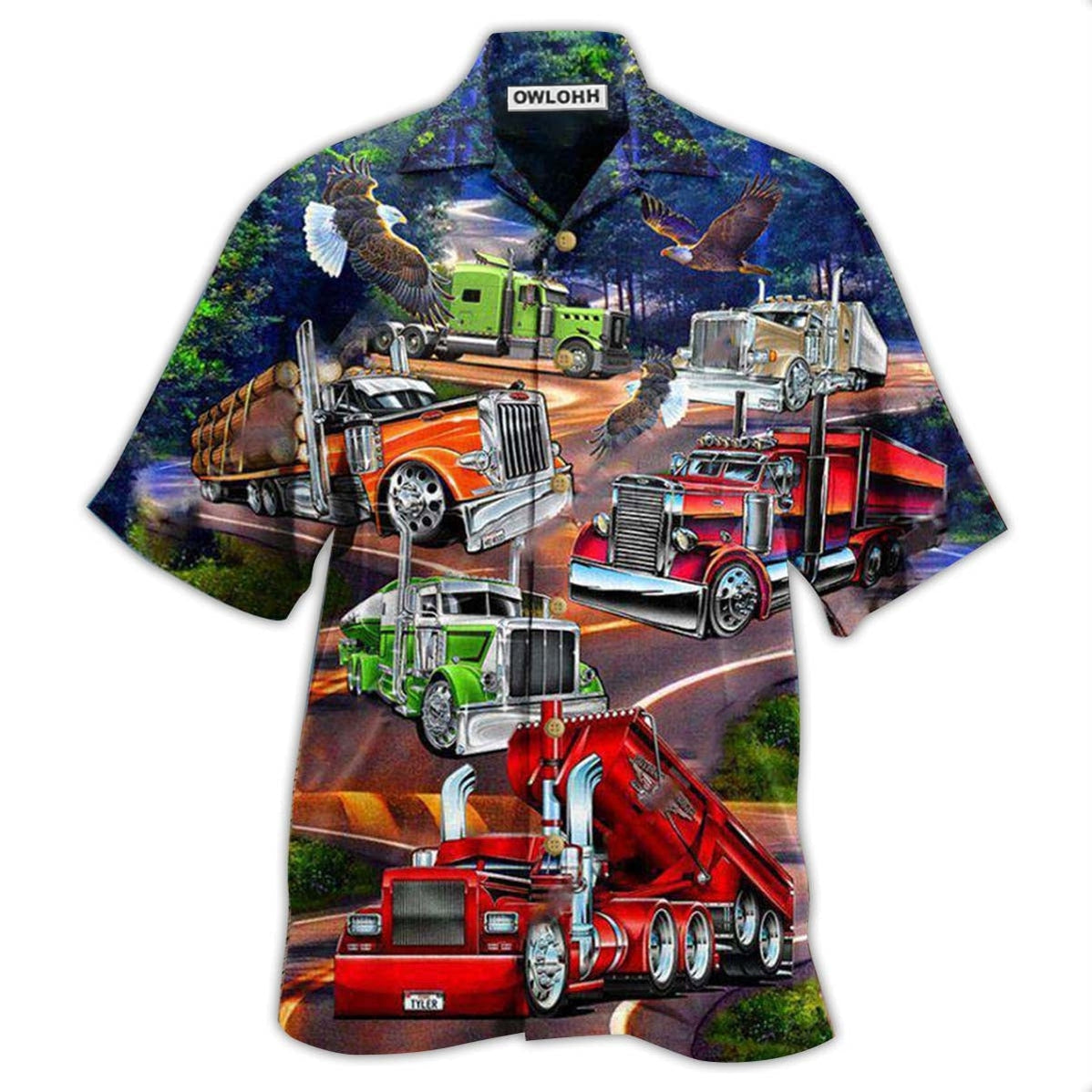 Hawaiian Shirt / Adults / S Truck Proud American Trucker With Eagle - Hawaiian Shirt - Owls Matrix LTD