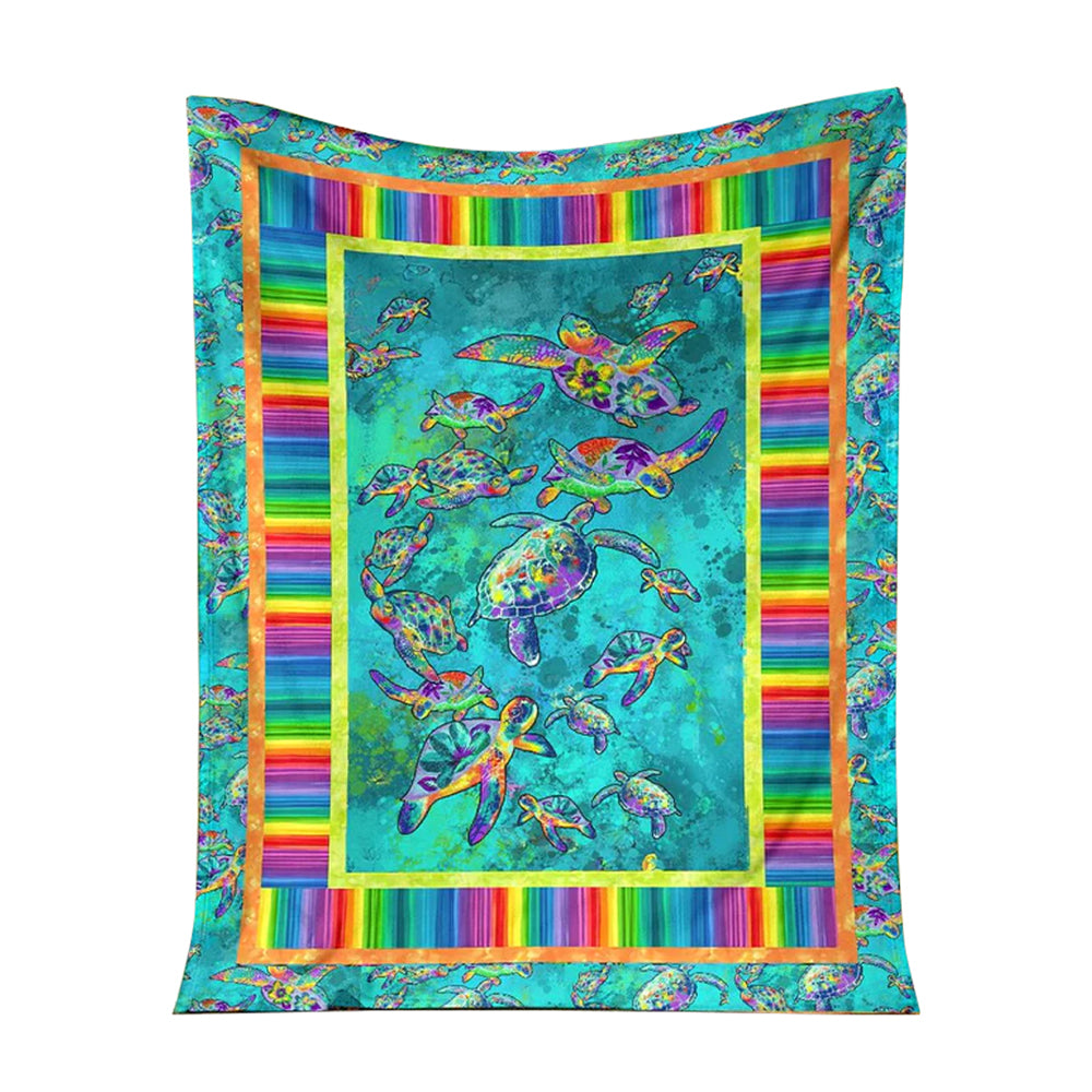 50" x 60" Turtle Colorful So Lovely I Love Turtle - Flannel Blanket - Owls Matrix LTD