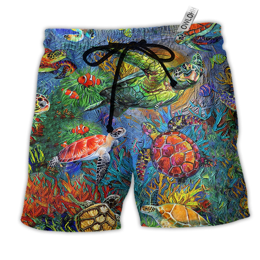Beach Short / Adults / S Turtle Have A Turtley Awesome Day Color Sea - Beach Short - Owls Matrix LTD