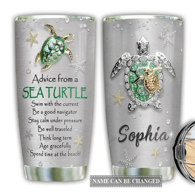 20OZ Turtle Love Beach With Metal Sign Personalized - Tumbler - Owls Matrix LTD