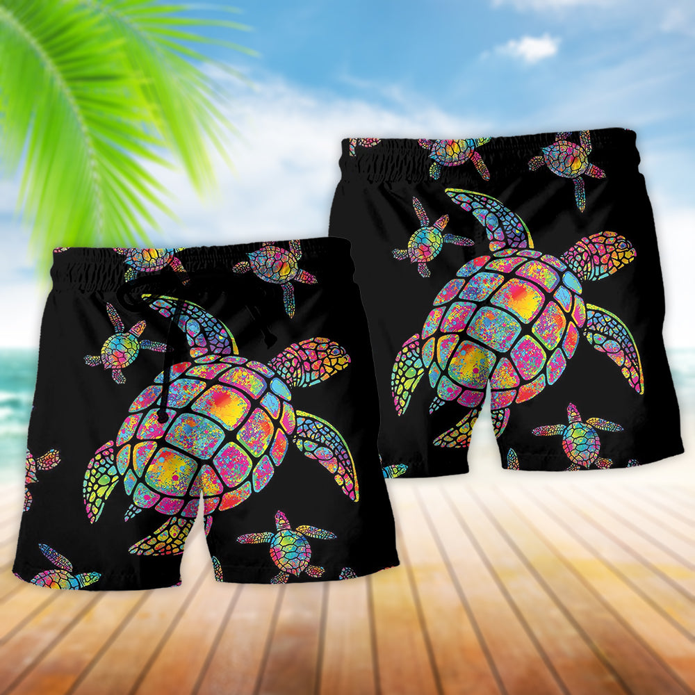 Turtle Love Ocean Hippie Black Style - Beach Short - Owls Matrix LTD
