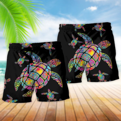 Turtle Love Ocean Hippie Black Style - Beach Short - Owls Matrix LTD