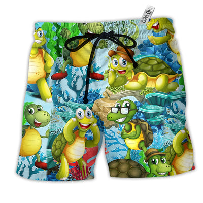 Beach Short / Adults / S Turtle Mini Happy Funny Style - Beach Short - Owls Matrix LTD