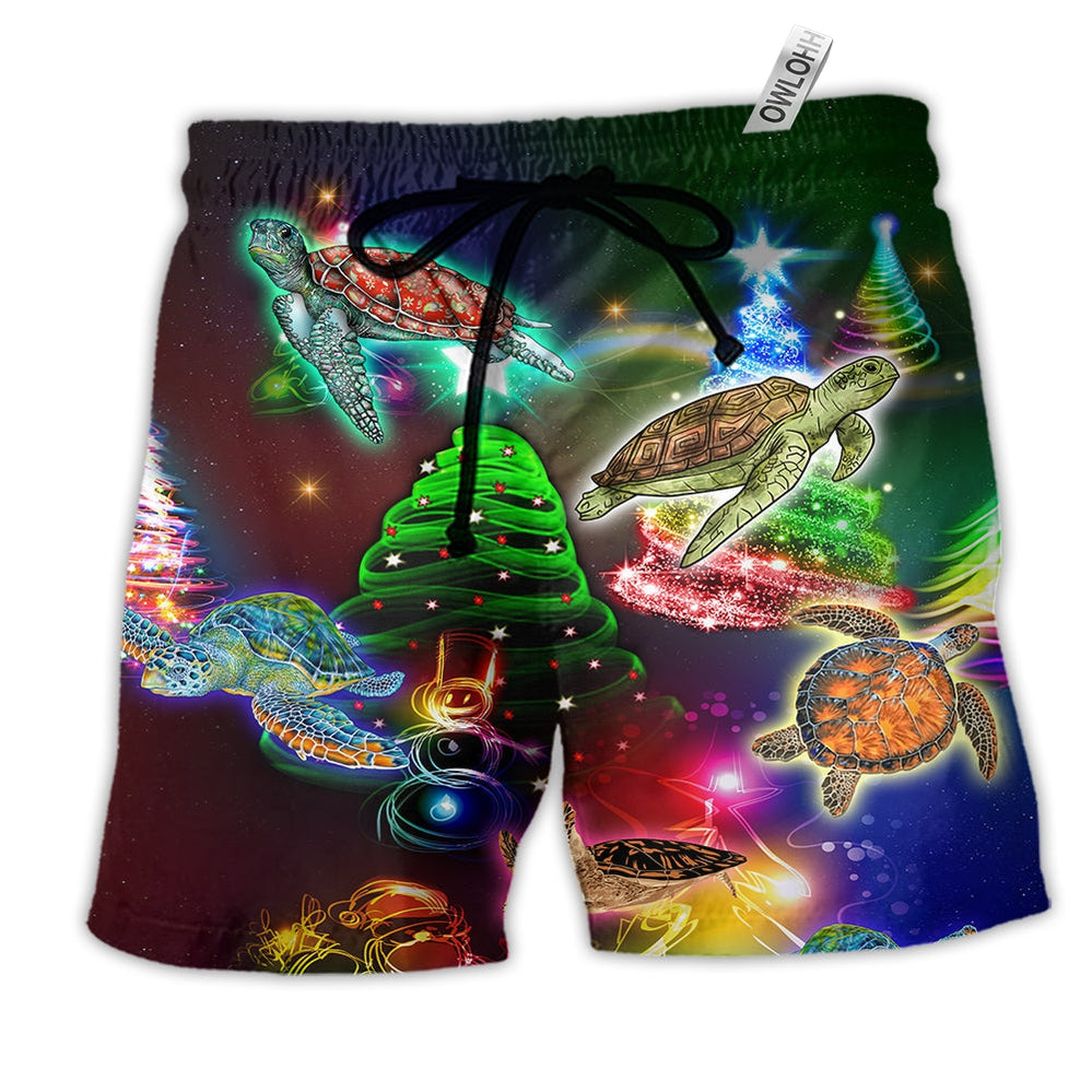 Beach Short / Adults / S Turtle Neon Light Merry Christmas Awesome Colors - Beach Short - Owls Matrix LTD